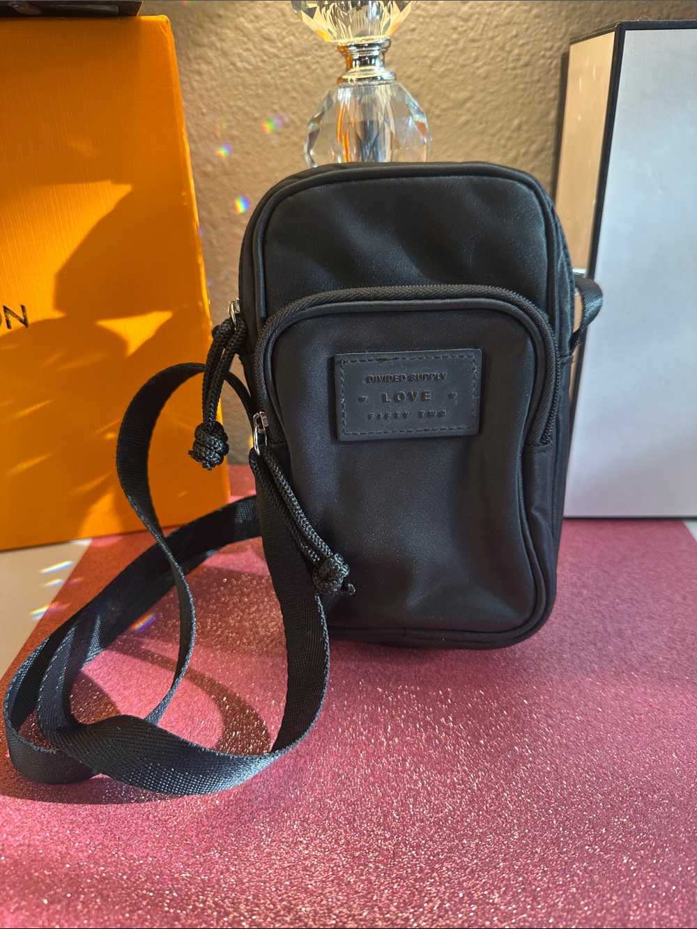 Love Branded Black Mini Crossbody Pouch — Compact Everyday Bag